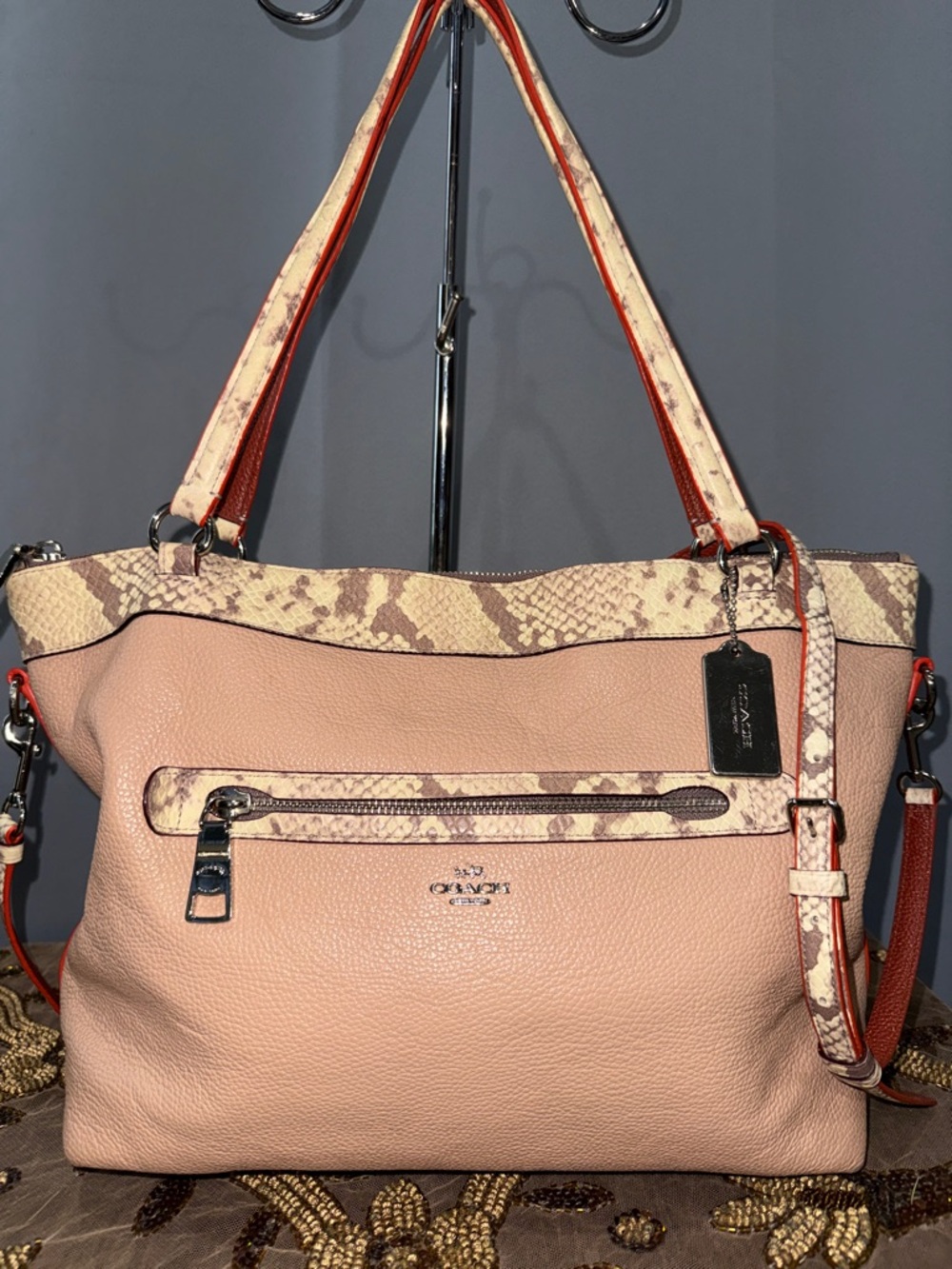 Coach Blush Leather snake -print trim  Shoulder Bag shoulder bag, and Crossbody